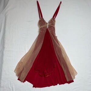 ART STONE DAnce Costume Girl’s Large Red Tulle Ballet Lyrical Rhinestone FLowy